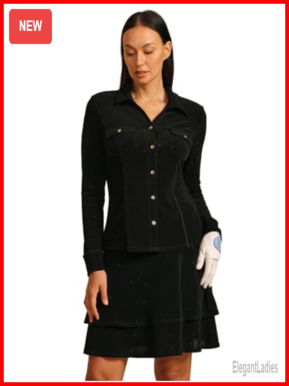 Sparkly Golf Shirt Women's Athletic Button-Down with Pockets
